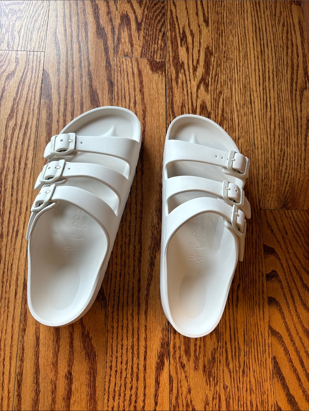 Birkenstock White Triple-Strap EVA Slide Sandals